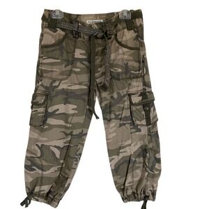 Aeropostal Womens Crop Cargo Camo Pants Size 7/8 Low‎ Rise Y2K Belted Loose